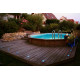 Piscine bois octogonale allongée 400x610cm AZURA toute équipée UBBINK